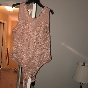 Forever 21 Plus Lingerie Lace Bodysuit Blush Pink
